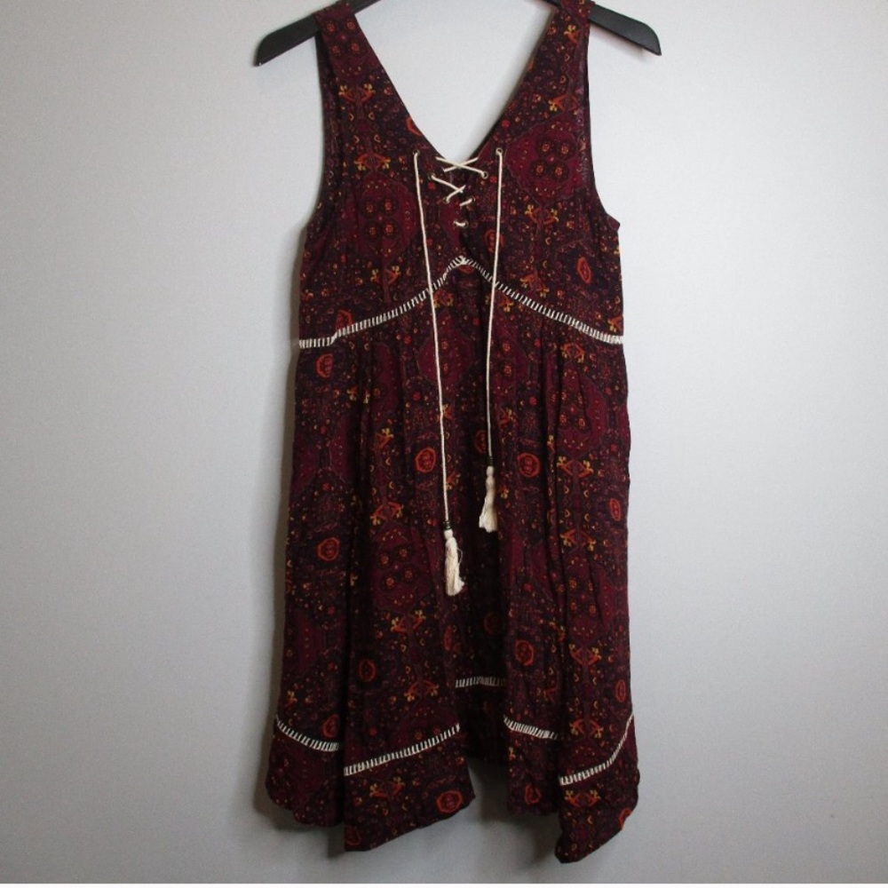 Burgundy hippie cottagecore Mini Dress/Tunic